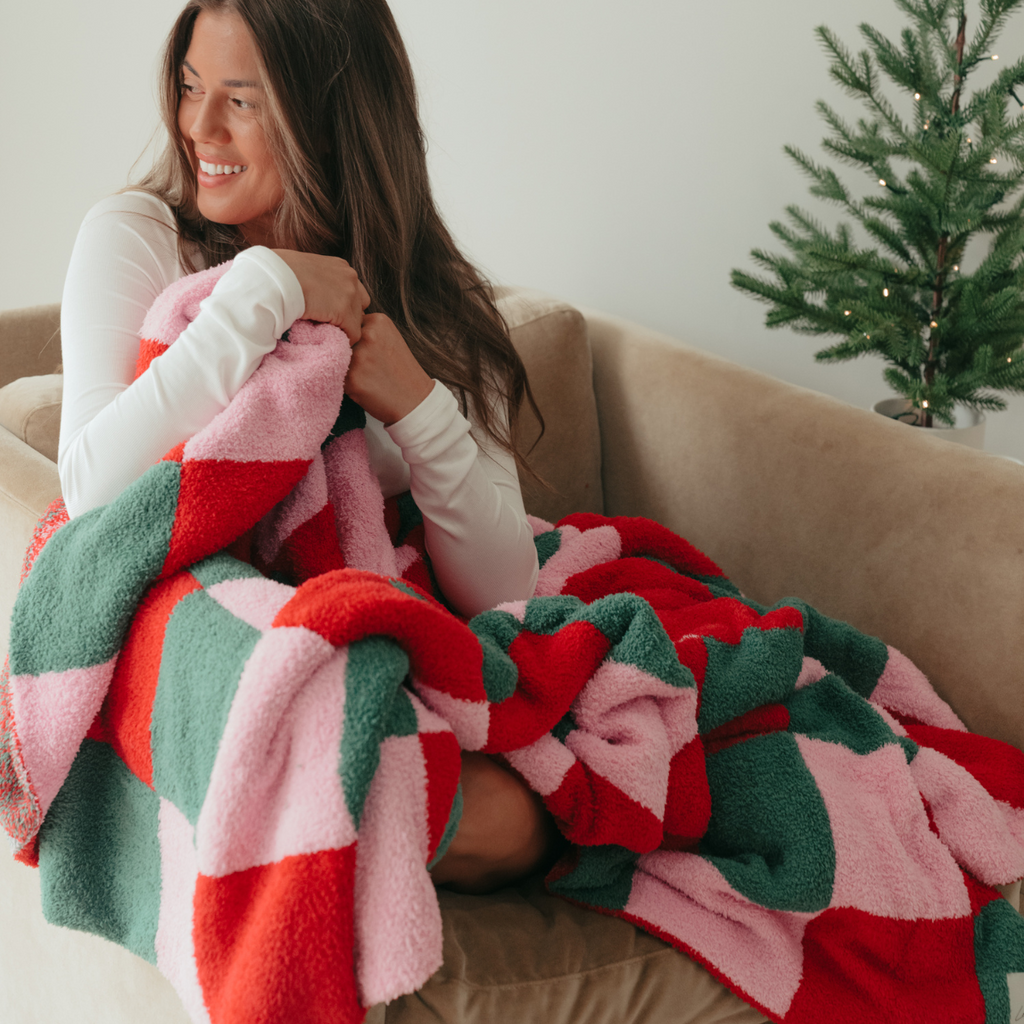 Mixed Check Holiday Cozy Luxe Home Blanket