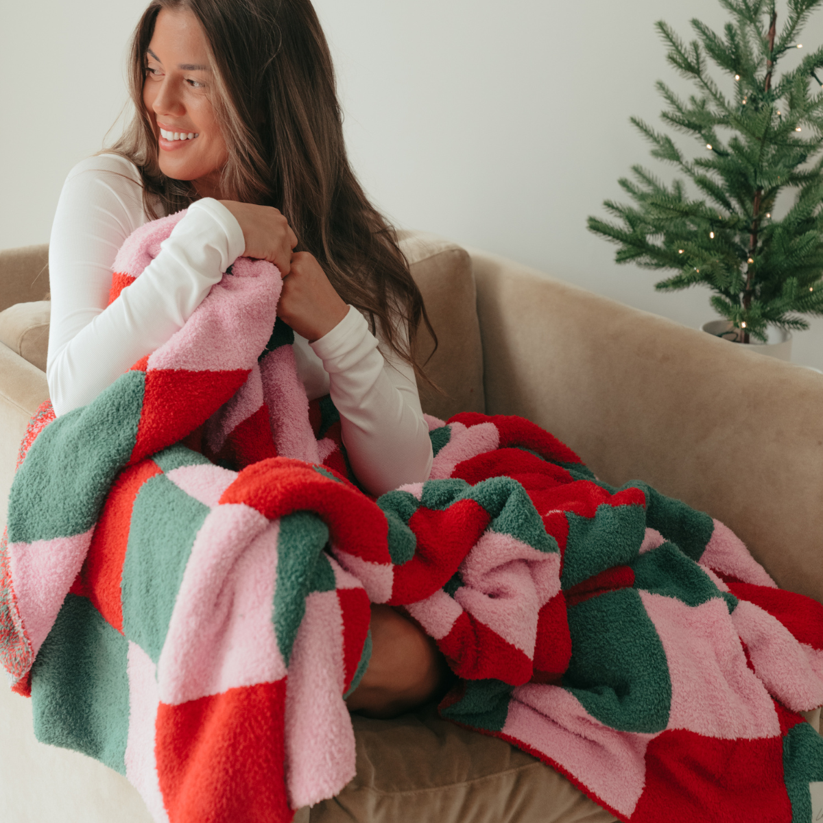 Mixed Check Holiday Cozy Luxe Home Blanket