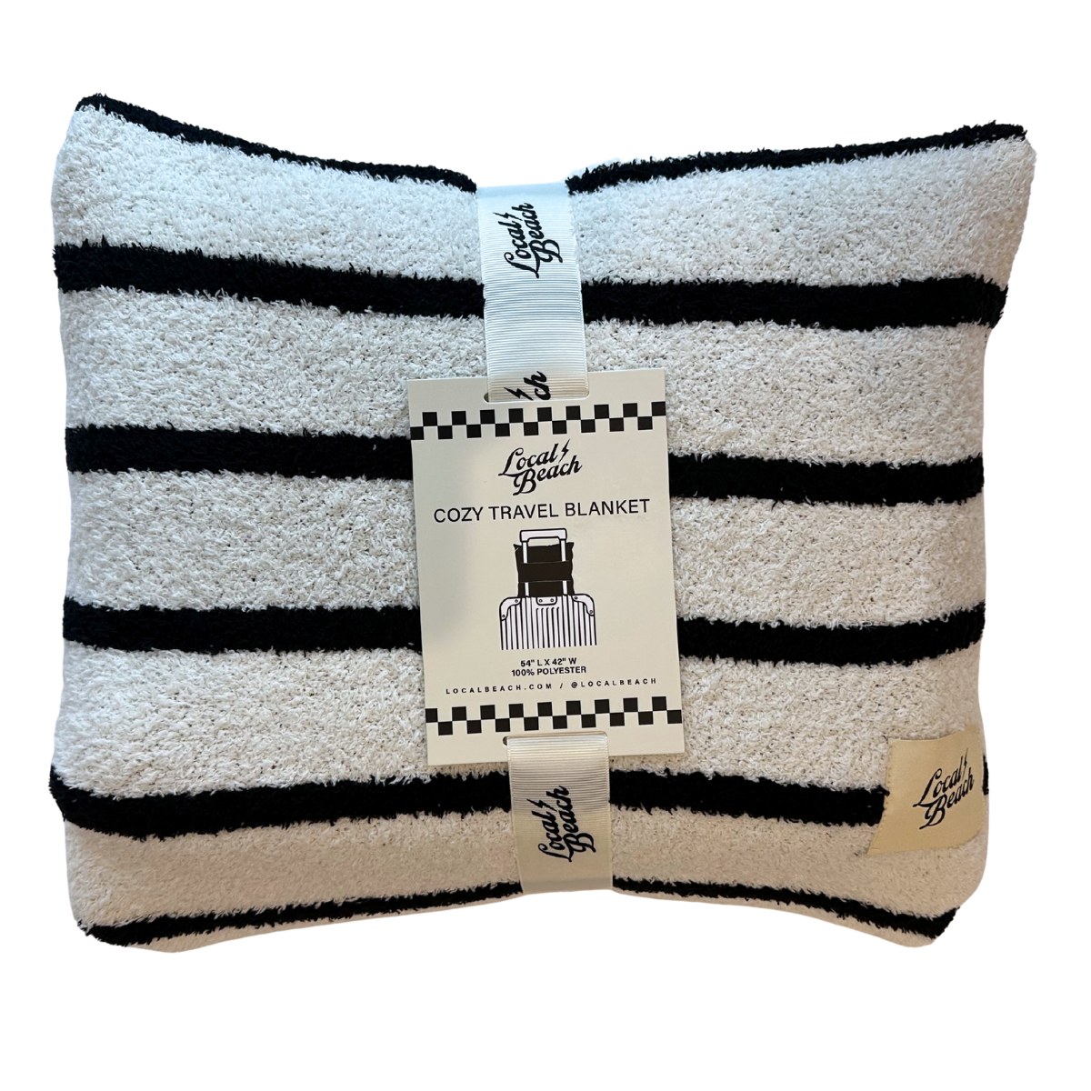Local Beach Stripe Cozy Travel Blanket Black