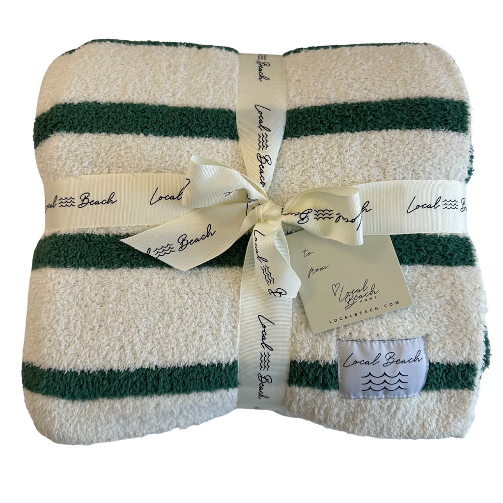 Green/Creme Holiday Stripe Cozy Luxe Home Blanket