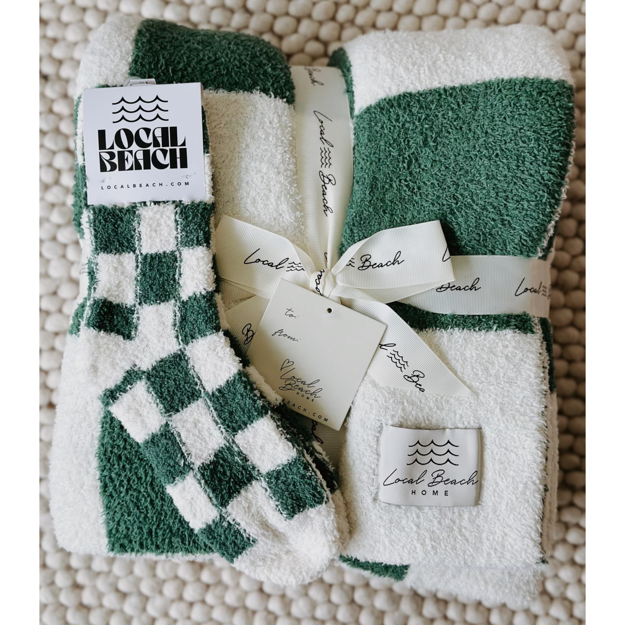 Green/Cream Checker Cozy Luxe Home Blanket