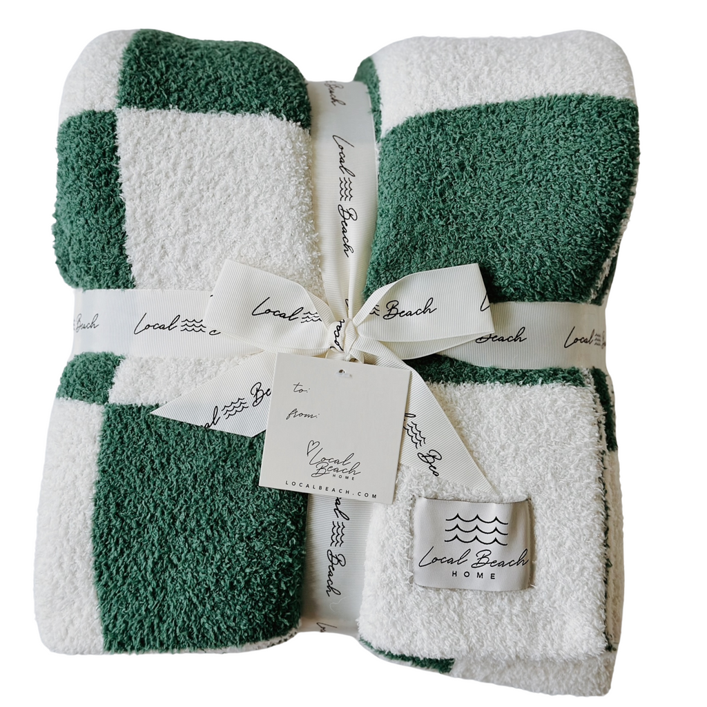 Green/Cream Checker Cozy Luxe Home Blanket