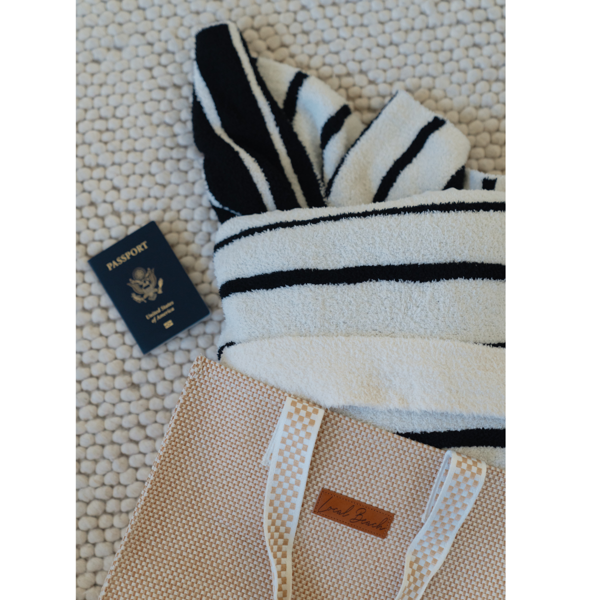 Local Beach Stripe Cozy Travel Blanket Black