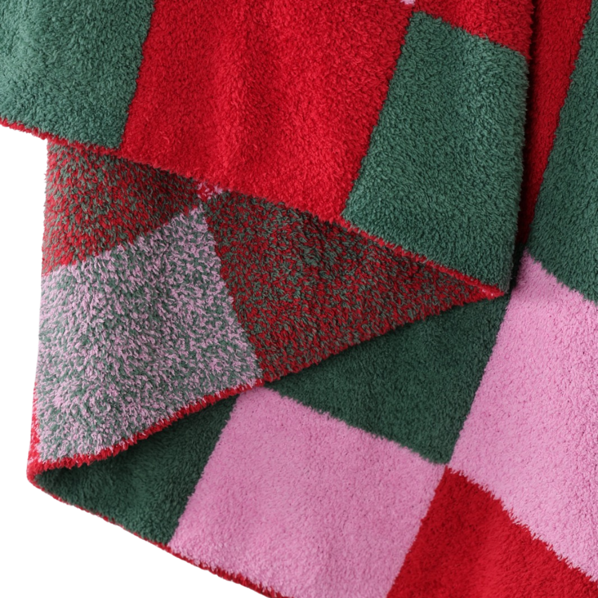 Mixed Check Holiday Cozy Luxe Home Blanket