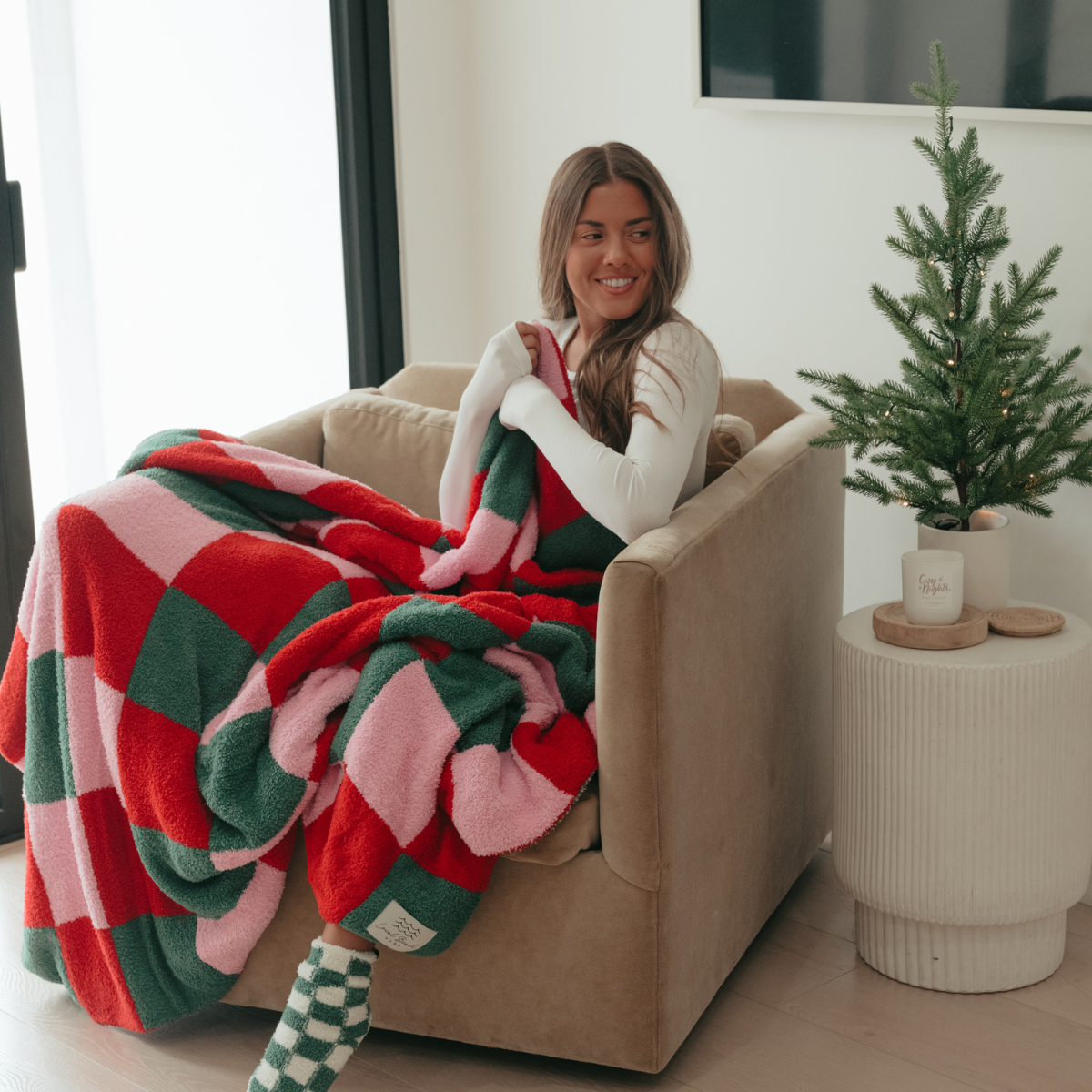 Mixed Check Holiday Cozy Luxe Home Blanket