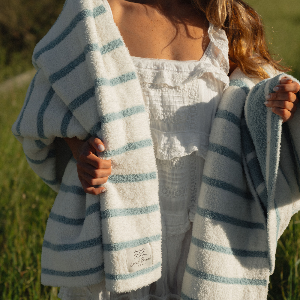 Striped Luxe Home Blanket Lagoon Blue